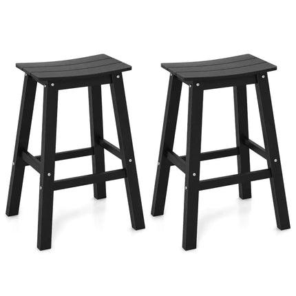 29 Inch HDPE Patio Bar Stool Set of 2 Armless Saddle Stools-Black Costway