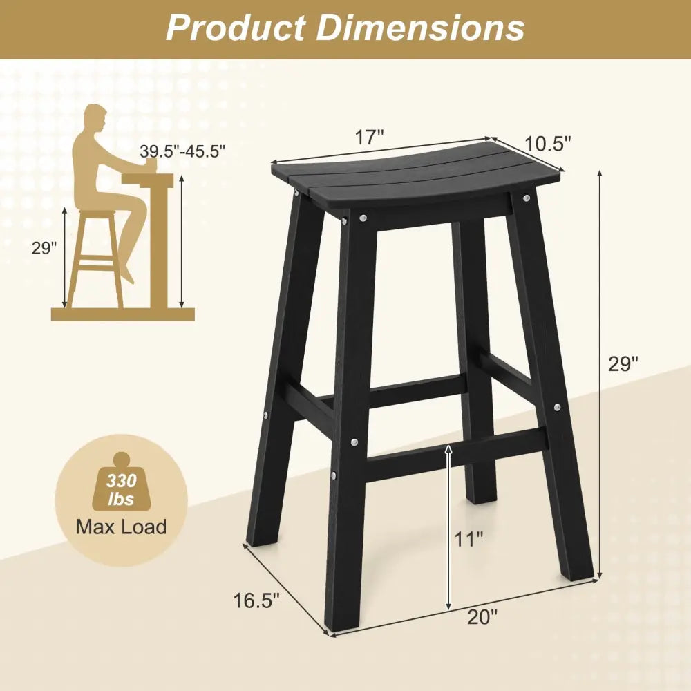 29 Inch HDPE Patio Bar Stool Set of 2 Armless Saddle Stools-Black Costway