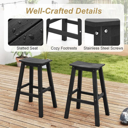 29 Inch HDPE Patio Bar Stool Set of 2 Armless Saddle Stools-Black Costway