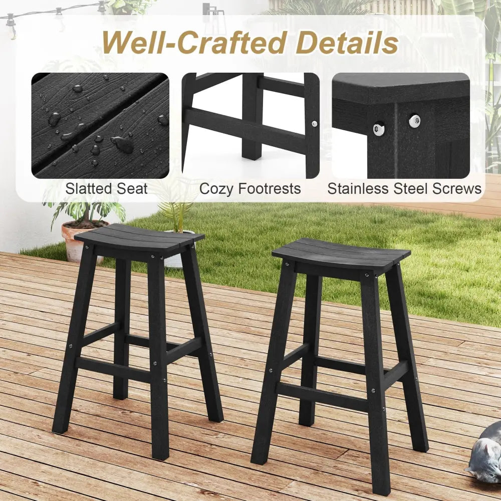 29 Inch HDPE Patio Bar Stool Set of 2 Armless Saddle Stools-Black Costway
