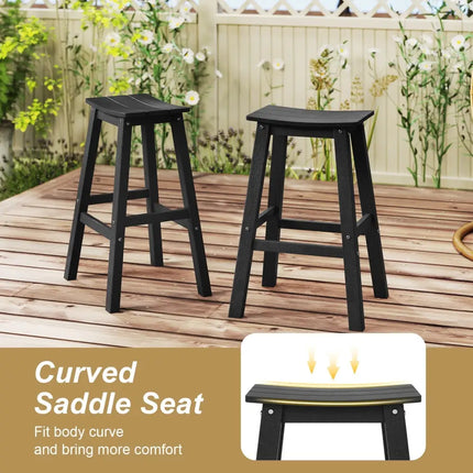 29 Inch HDPE Patio Bar Stool Set of 2 Armless Saddle Stools-Black Costway