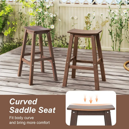 29 Inch HDPE Patio Bar Stool Set of 2 Armless Saddle Stools-Brown Costway