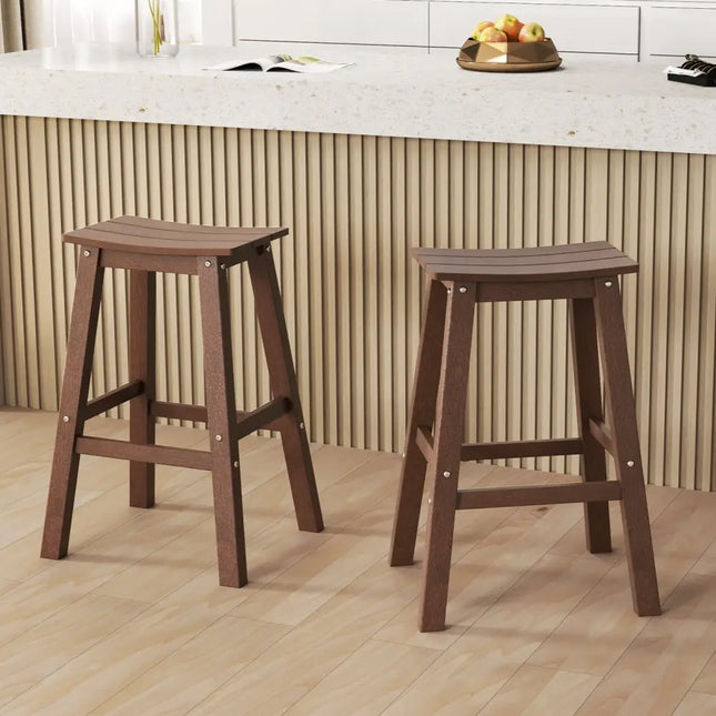 29 Inch HDPE Patio Bar Stool Set of 2 Armless Saddle Stools-Brown Costway