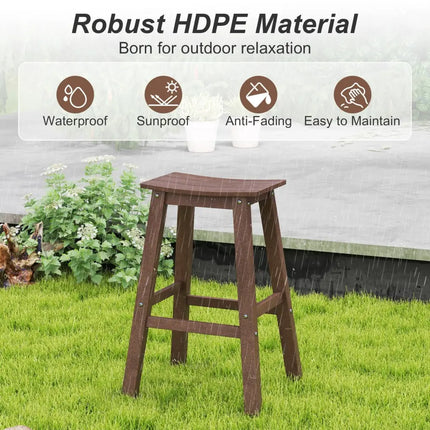29 Inch HDPE Patio Bar Stool Set of 2 Armless Saddle Stools-Brown Costway