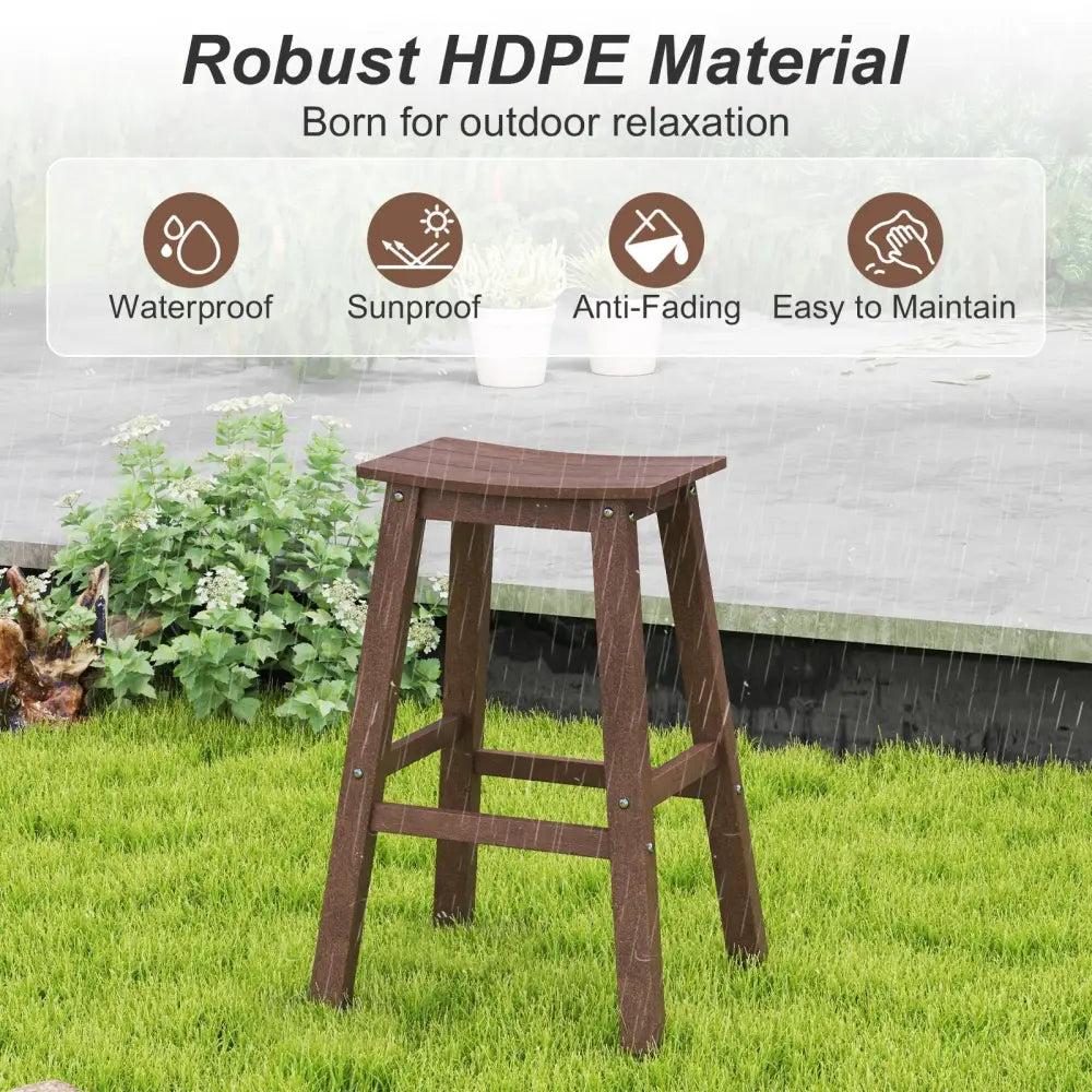 29 Inch HDPE Patio Bar Stool Set of 2 Armless Saddle Stools-Brown Costway