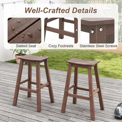 29 Inch HDPE Patio Bar Stool Set of 2 Armless Saddle Stools-Brown Costway