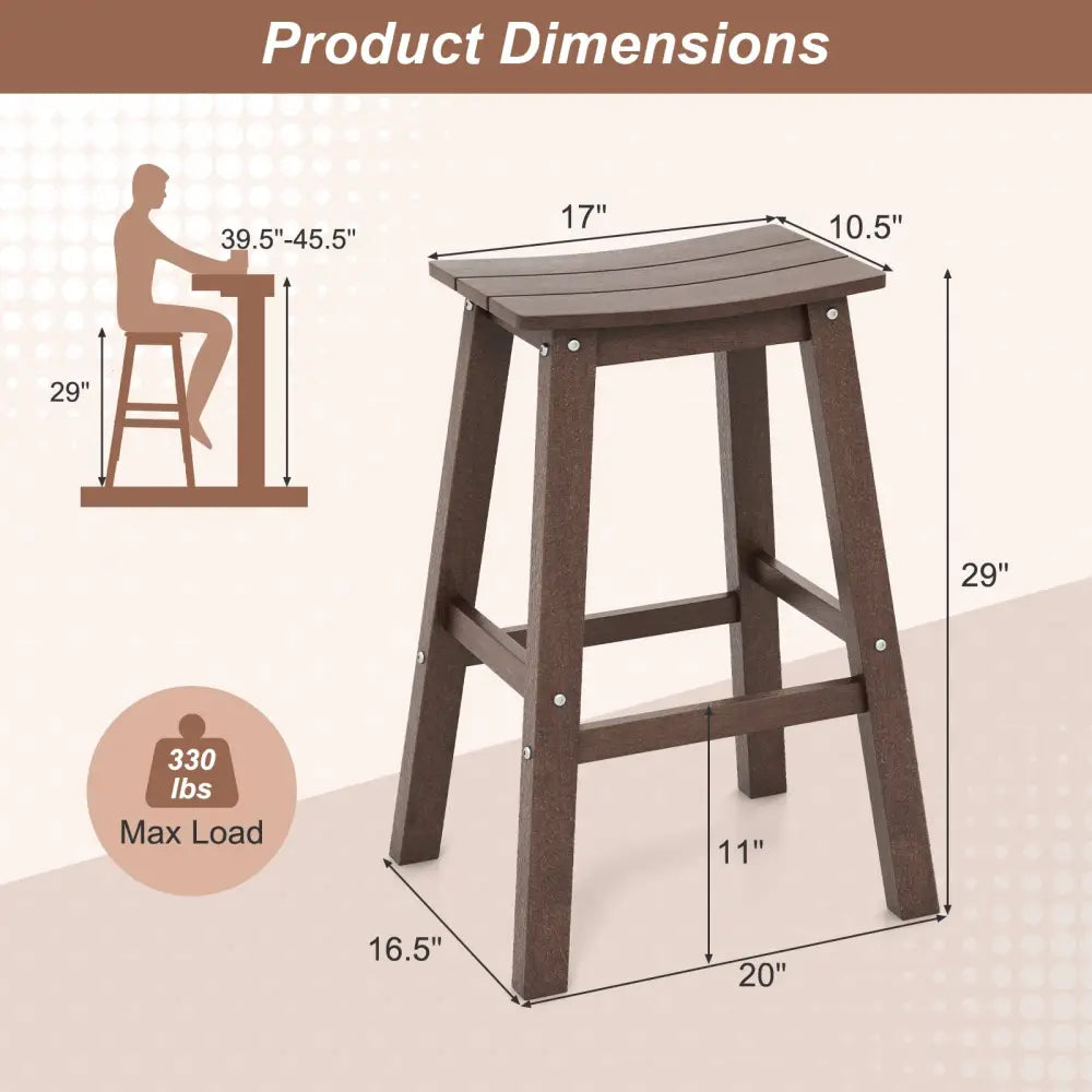 29 Inch HDPE Patio Bar Stool Set of 2 Armless Saddle Stools-Brown Costway