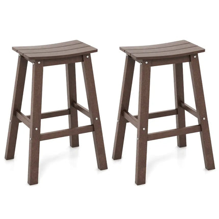 29 Inch HDPE Patio Bar Stool Set of 2 Armless Saddle Stools-Brown Costway