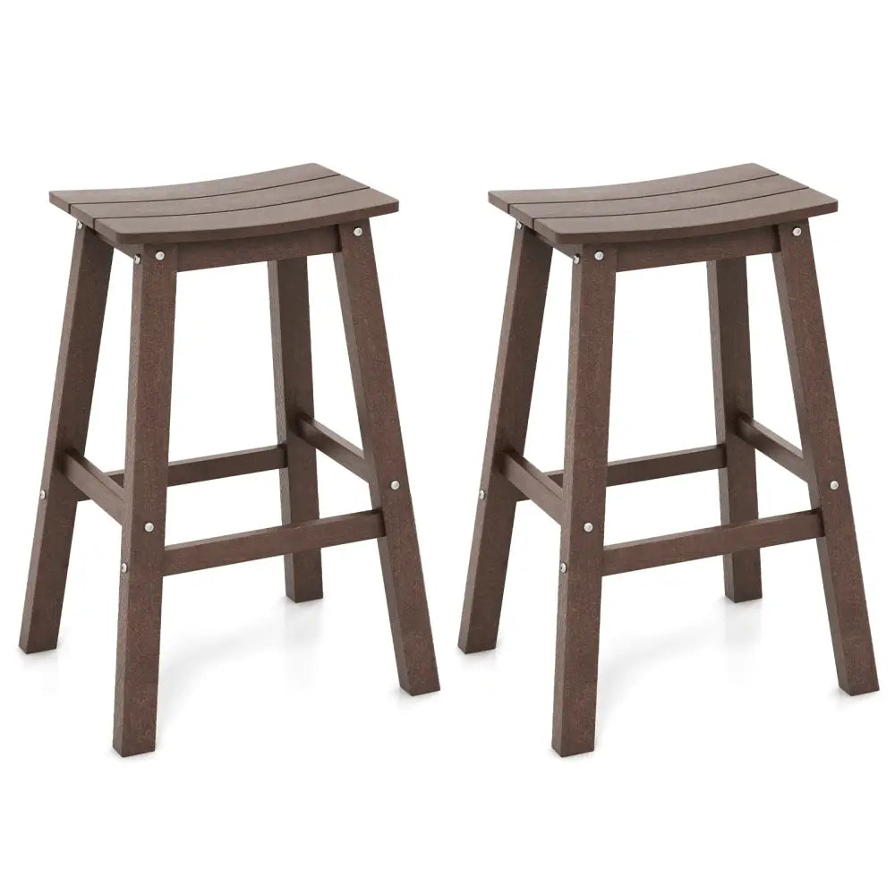 29 Inch HDPE Patio Bar Stool Set of 2 Armless Saddle Stools-Brown Costway