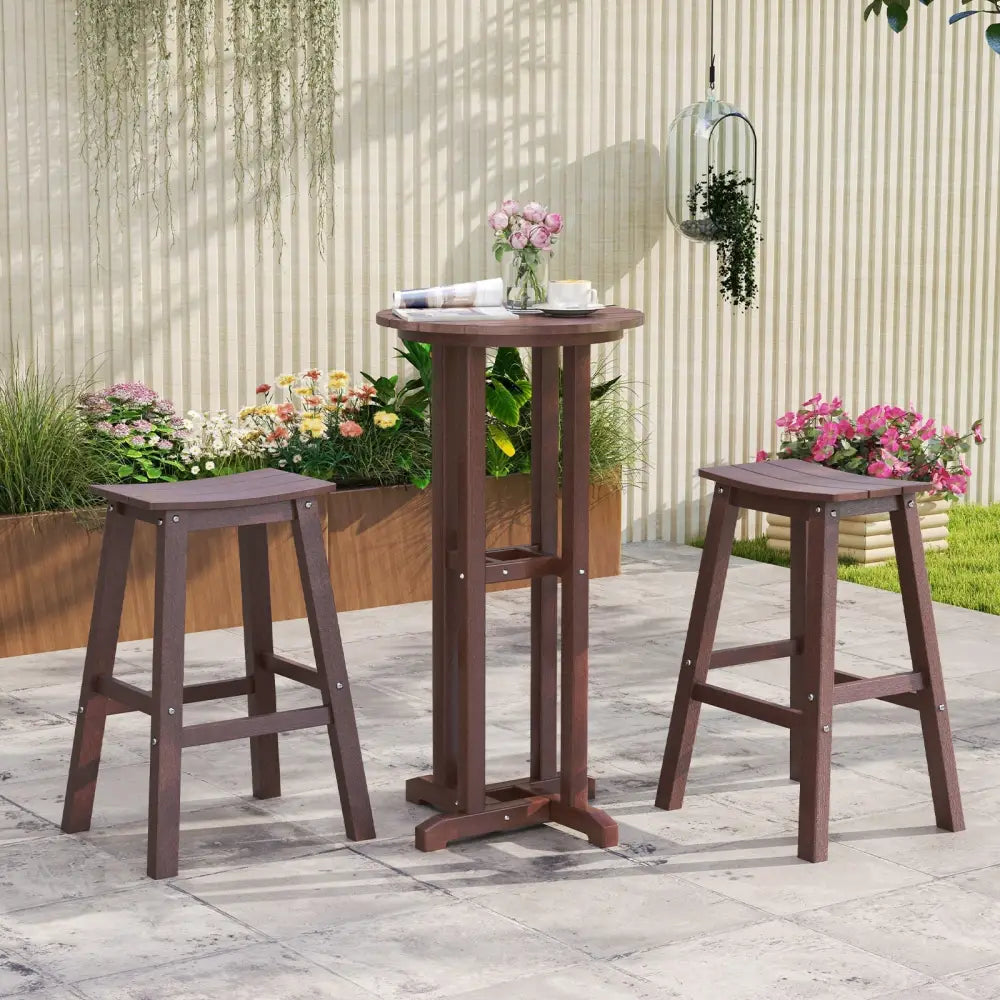 29 Inch HDPE Patio Bar Stool Set of 2 Armless Saddle Stools-Brown Costway