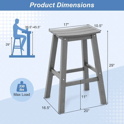 29 Inch HDPE Patio Bar Stool Set of 2 Armless Saddle Stools-Gray Costway