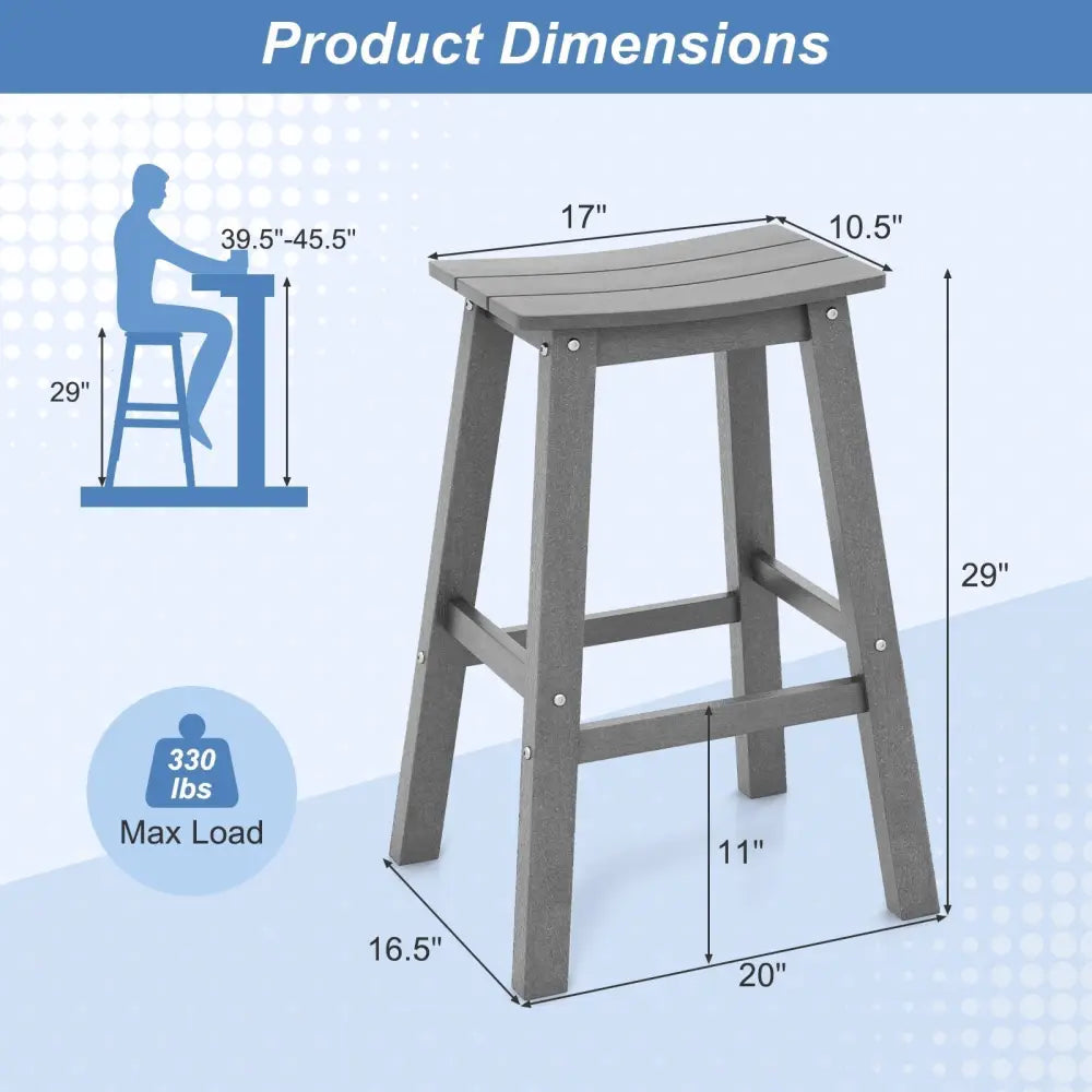 29 Inch HDPE Patio Bar Stool Set of 2 Armless Saddle Stools-Gray Costway