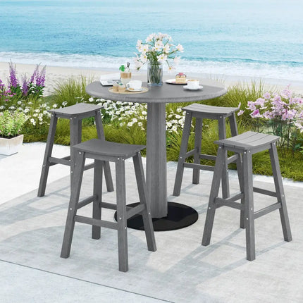 29 Inch HDPE Patio Bar Stool Set of 2 Armless Saddle Stools-Gray Costway
