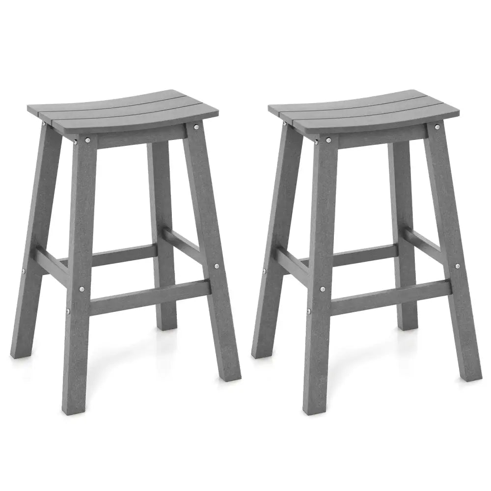 29 Inch HDPE Patio Bar Stool Set of 2 Armless Saddle Stools-Gray Costway