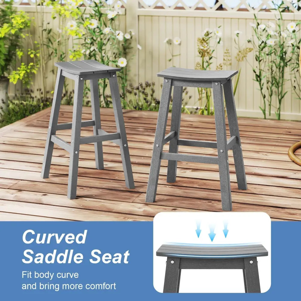 29 Inch HDPE Patio Bar Stool Set of 2 Armless Saddle Stools-Gray Costway