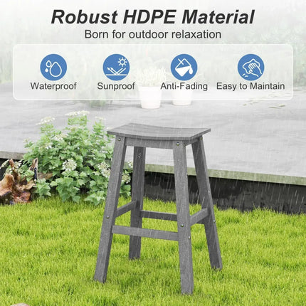29 Inch HDPE Patio Bar Stool Set of 2 Armless Saddle Stools-Gray Costway