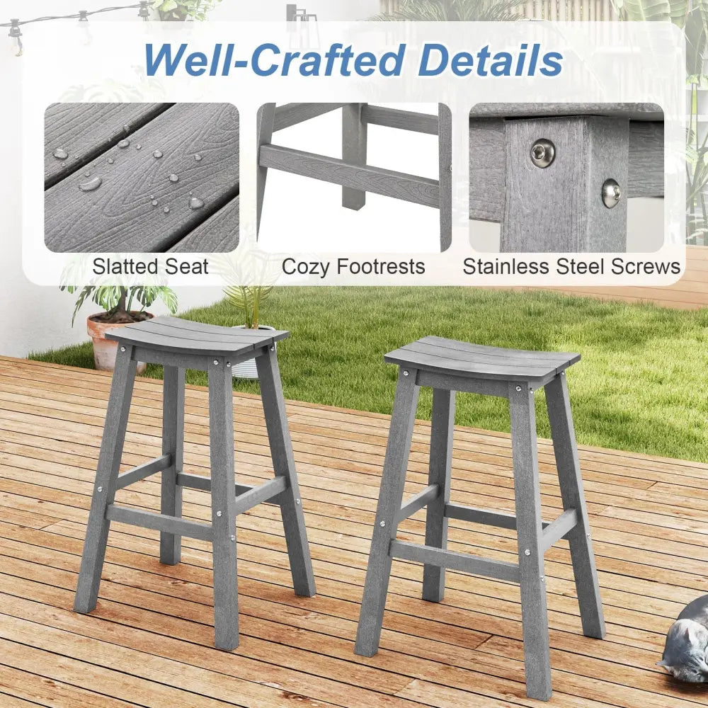 29 Inch HDPE Patio Bar Stool Set of 2 Armless Saddle Stools-Gray Costway