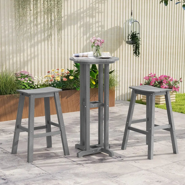 29 Inch HDPE Patio Bar Stool Set of 2 Armless Saddle Stools-Gray Costway