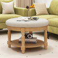 29 Inch Large Round Ottoman Coffee Table 2-Tier Upholstered Tufted Footrest Ottoman with Flip-up Top-Beige - Beige