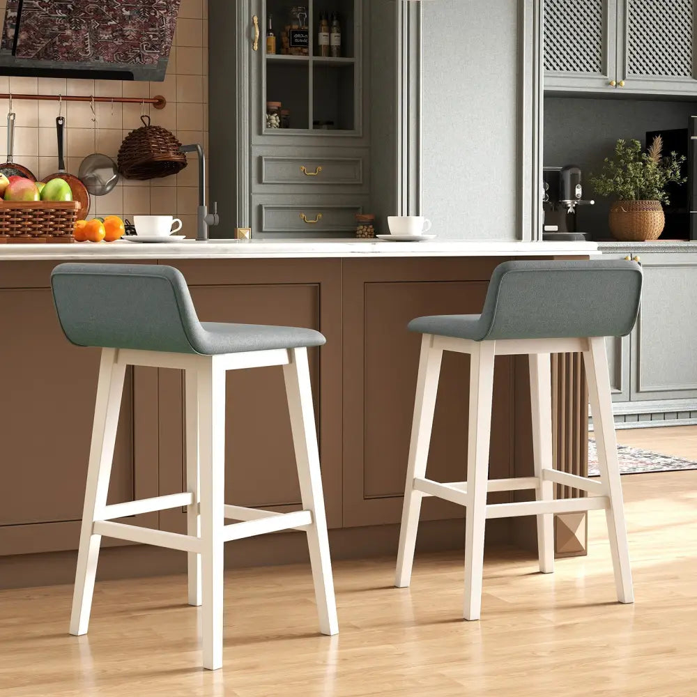 29 Inch Low-Back High-Top Chairs with Padded Seat and Rubber Wood Legs-White Costway