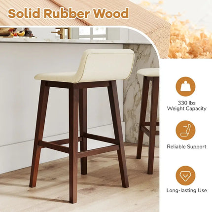 29 Inch Low-Back High-Top Chairs with Padded Seat and Rubber Wood Legs-Brown Costway