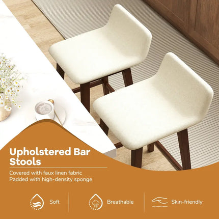 29 Inch Low-Back High-Top Chairs with Padded Seat and Rubber Wood Legs-Brown Costway