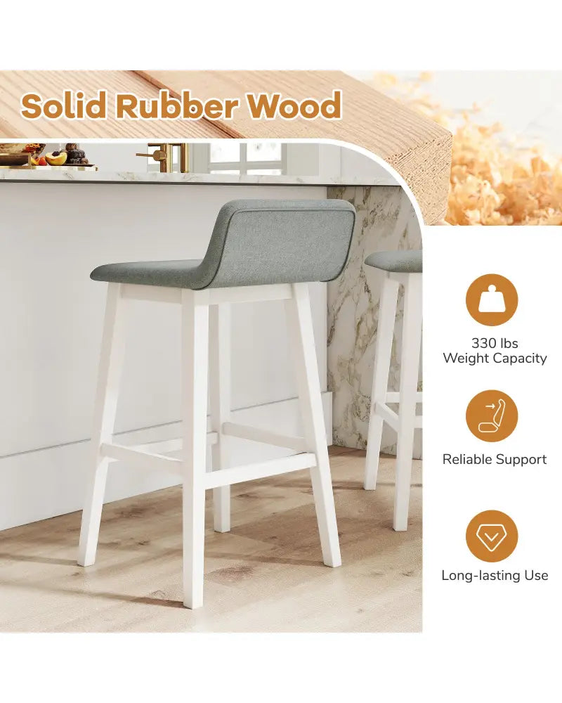 29 Inch Low-Back High-Top Chairs with Padded Seat and Rubber Wood Legs-White - White - Bar Stools