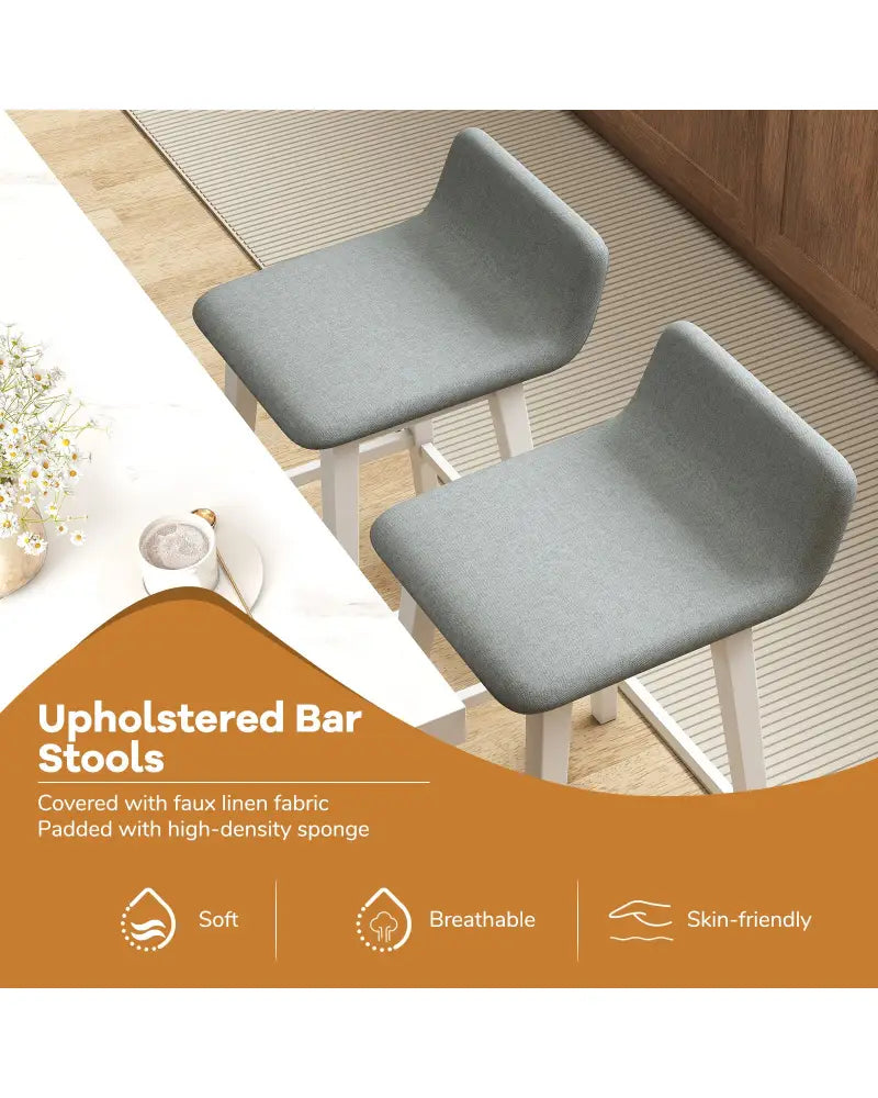 29 Inch Low-Back High-Top Chairs with Padded Seat and Rubber Wood Legs-White - White - Bar Stools