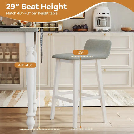 29 Inch Low-Back High-Top Chairs with Padded Seat and Rubber Wood Legs-White Costway