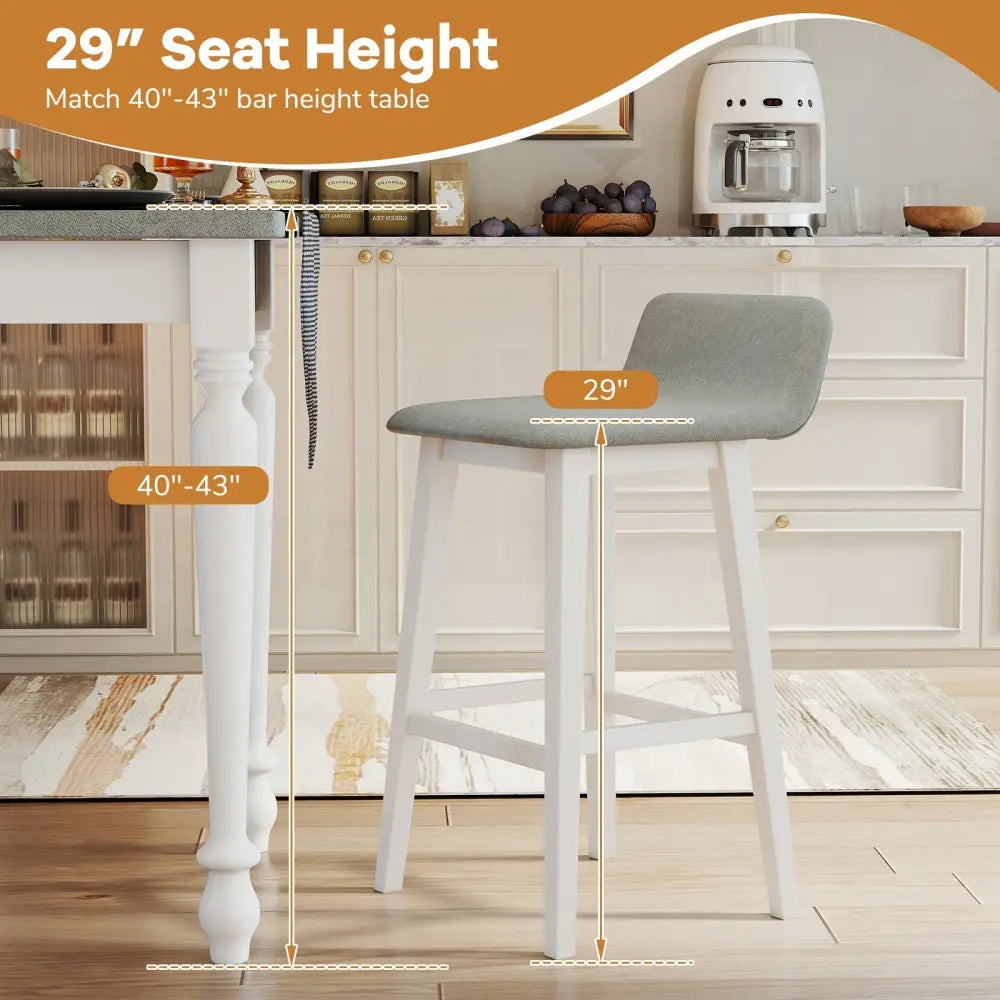 29 Inch Low-Back High-Top Chairs with Padded Seat and Rubber Wood Legs-White Costway