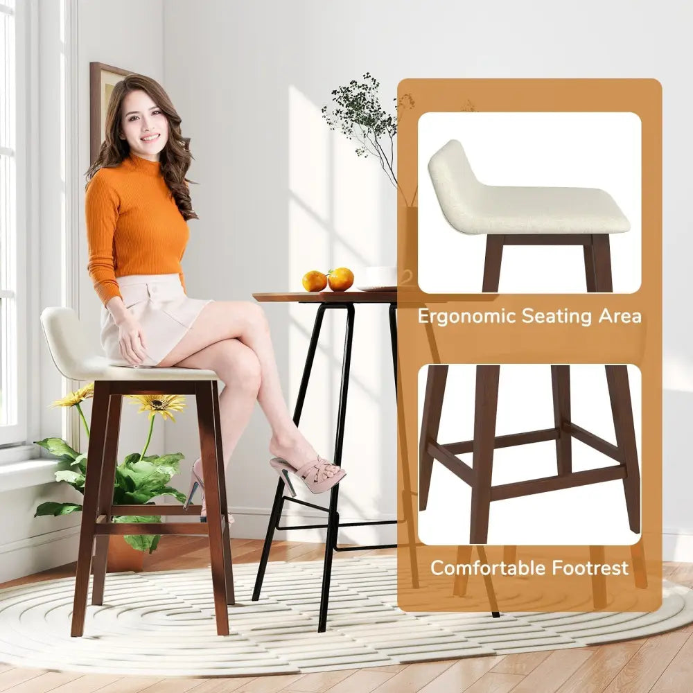 29 Inch Low-Back High-Top Chairs with Padded Seat and Rubber Wood Legs-Brown Costway