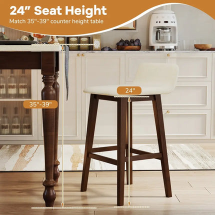 29 Inch Low-Back High-Top Chairs with Padded Seat and Rubber Wood Legs-Brown Costway