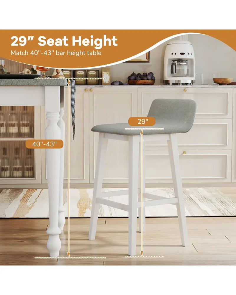29 Inch Low-Back High-Top Chairs with Padded Seat and Rubber Wood Legs-White - White - Bar Stools