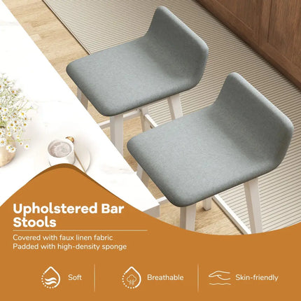29 Inch Low-Back High-Top Chairs with Padded Seat and Rubber Wood Legs-White Costway
