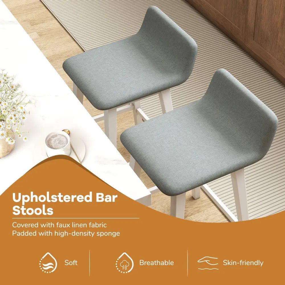29 Inch Low-Back High-Top Chairs with Padded Seat and Rubber Wood Legs-White Costway