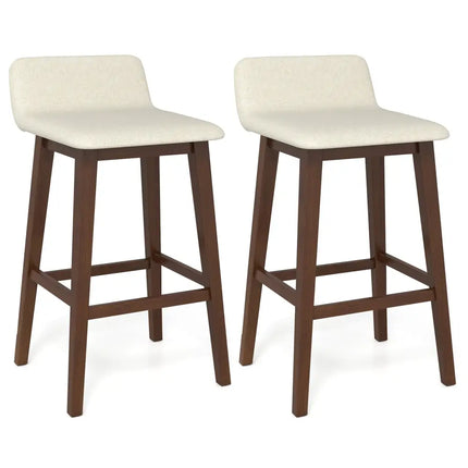 29 Inch Low-Back High-Top Chairs with Padded Seat and Rubber Wood Legs-Brown Costway