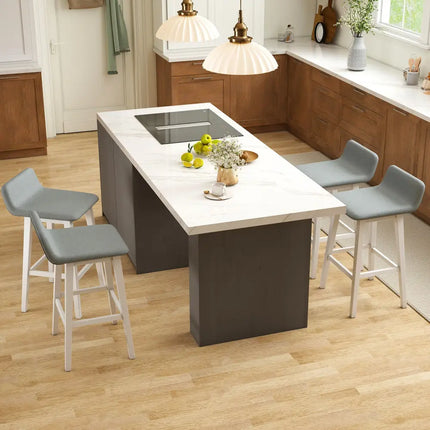 29 Inch Low-Back High-Top Chairs with Padded Seat and Rubber Wood Legs-White Costway