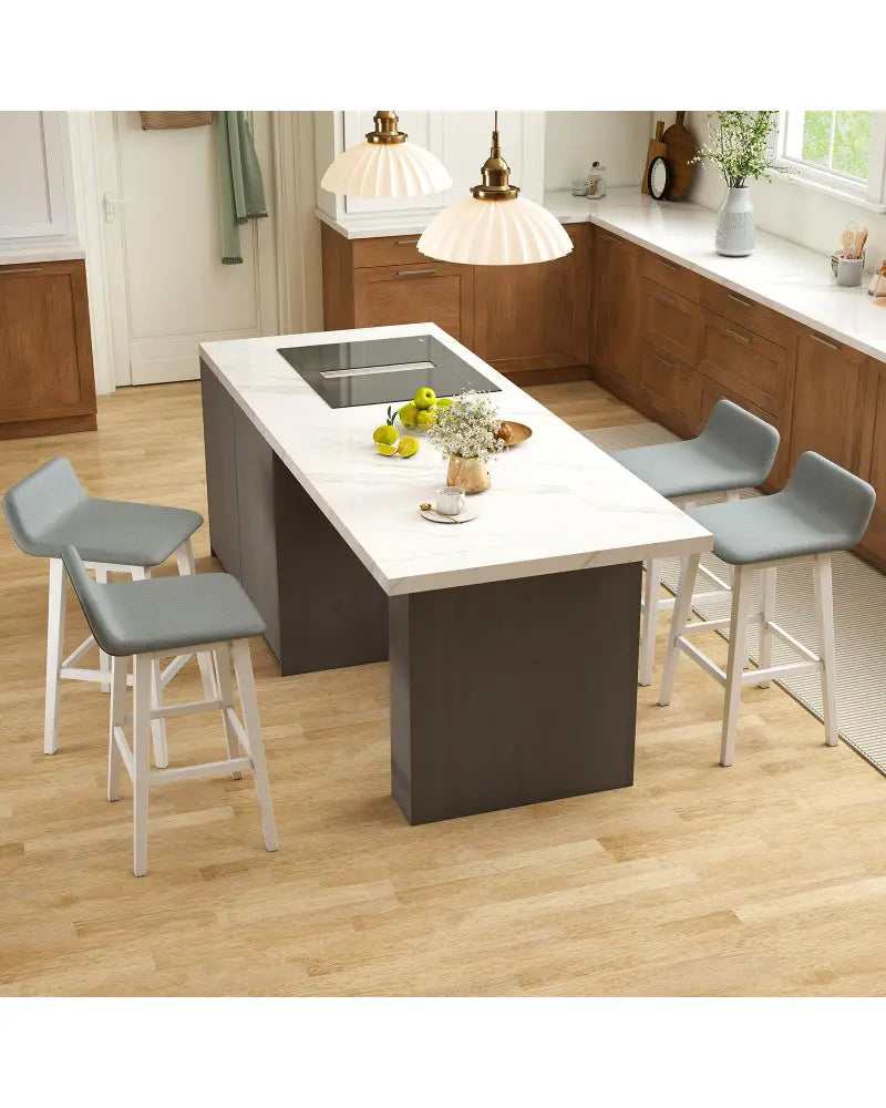 29 Inch Low-Back High-Top Chairs with Padded Seat and Rubber Wood Legs-White - White - Bar Stools