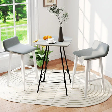 29 Inch Low-Back High-Top Chairs with Padded Seat and Rubber Wood Legs-White Costway