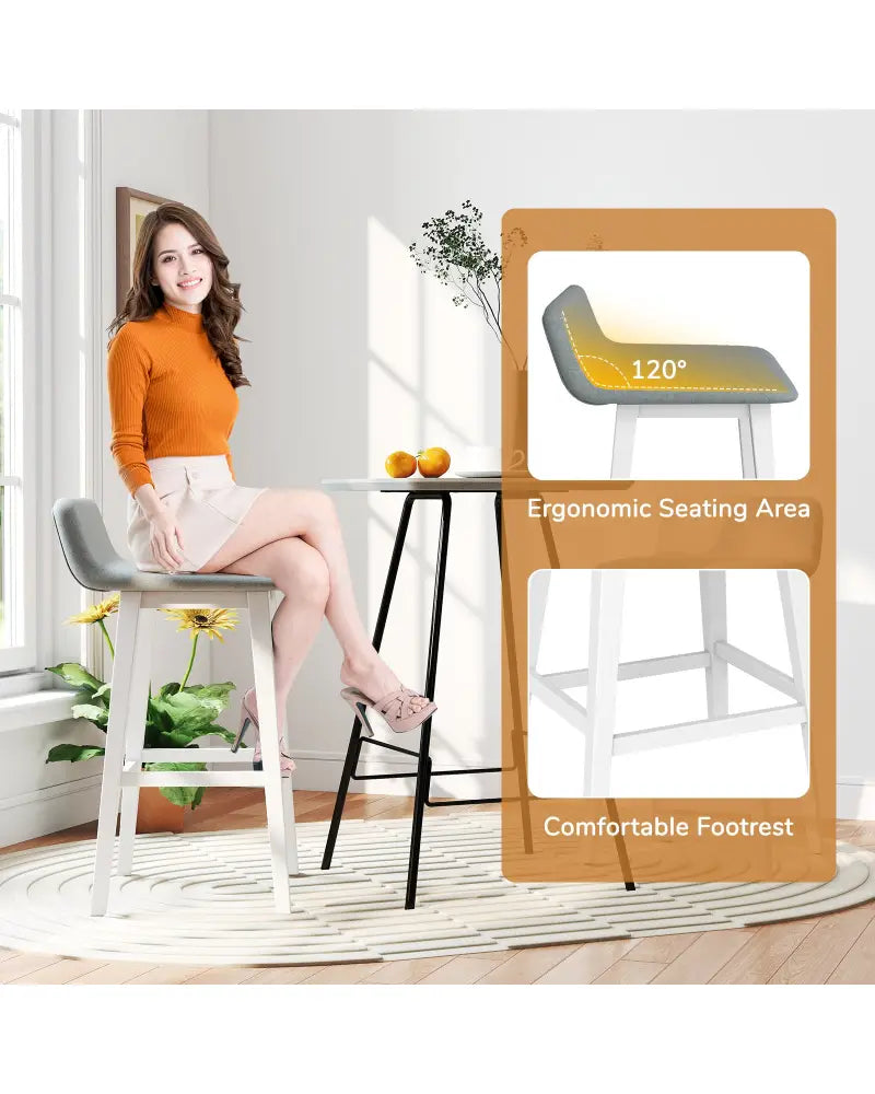 29 Inch Low-Back High-Top Chairs with Padded Seat and Rubber Wood Legs-White - White - Bar Stools