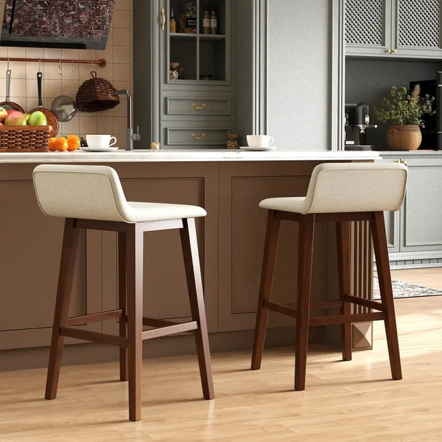 29 Inch Low-Back High-Top Chairs with Padded Seat and Rubber Wood Legs-Brown Costway