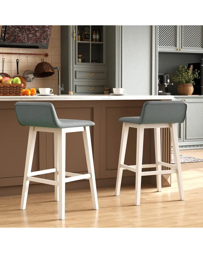 29 Inch Low-Back High-Top Chairs with Padded Seat and Rubber Wood Legs-White - White - Bar Stools