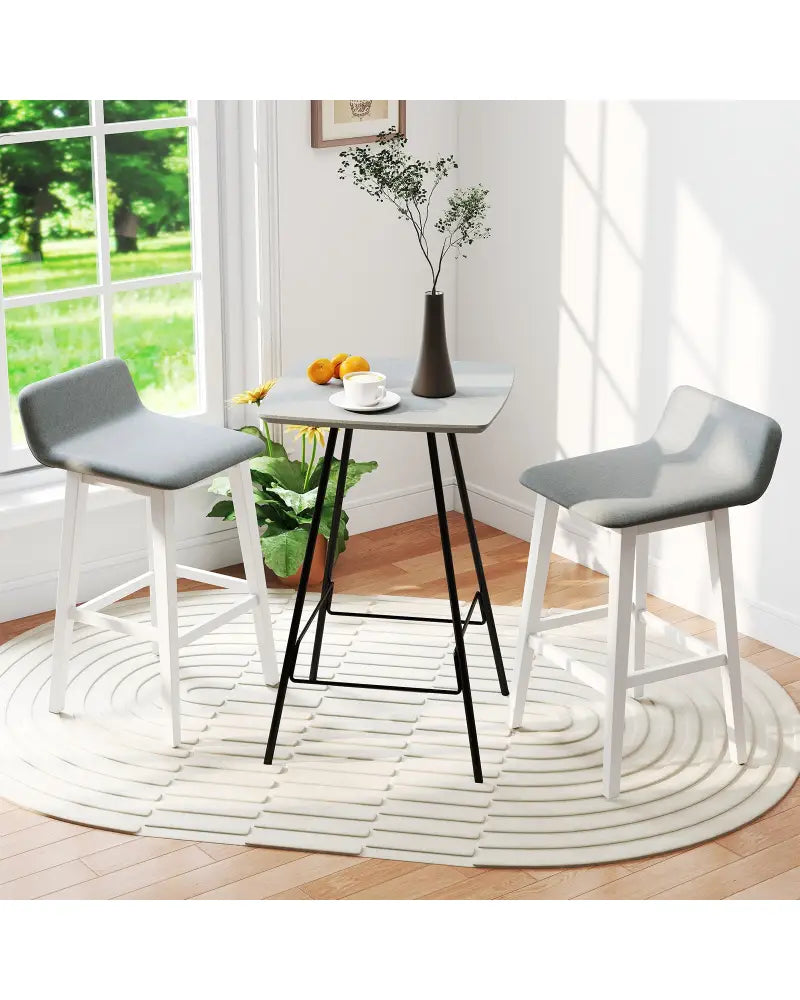 29 Inch Low-Back High-Top Chairs with Padded Seat and Rubber Wood Legs-White - White - Bar Stools
