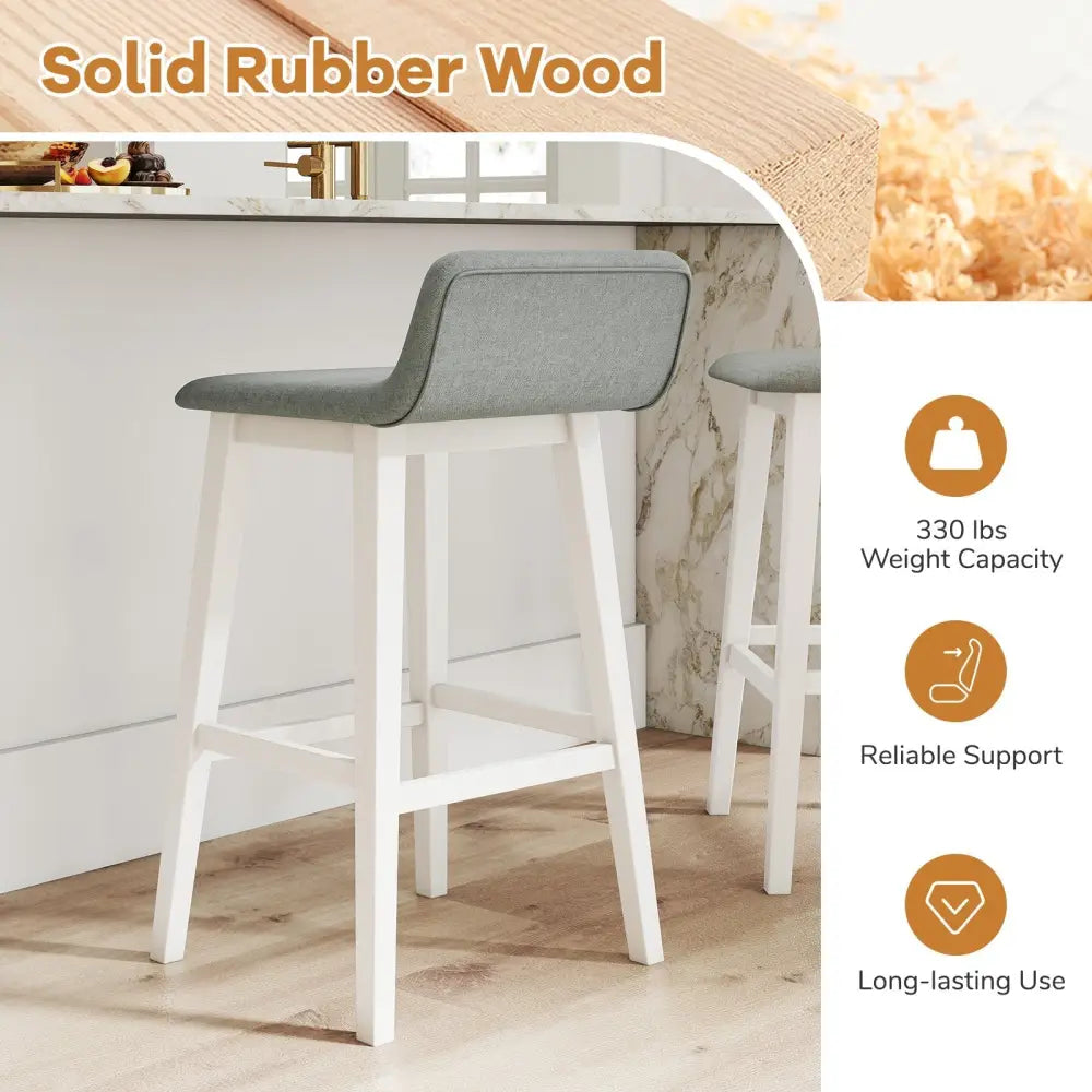 29 Inch Low-Back High-Top Chairs with Padded Seat and Rubber Wood Legs-White Costway