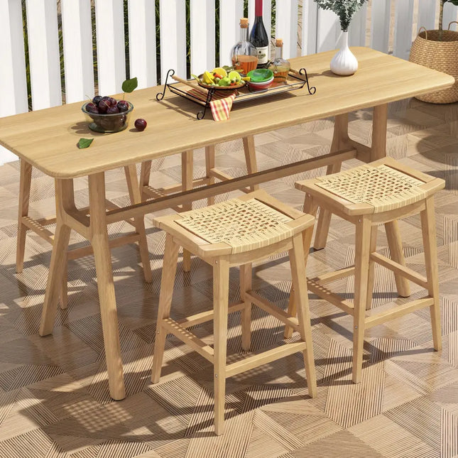 29 Inch Patio Rattan Barstool with Footrest and Saddle Seat - Natural - Patio Bar Furniture