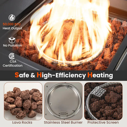 29 Inch Propane Rattan Firepit Table with Lava Rocks and Protective Cover-Gray - Gray - Fire Pit Tables