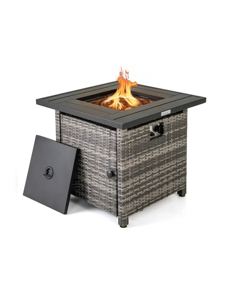 29 Inch Propane Rattan Firepit Table with Lava Rocks and Protective Cover-Gray - Gray - Fire Pit Tables