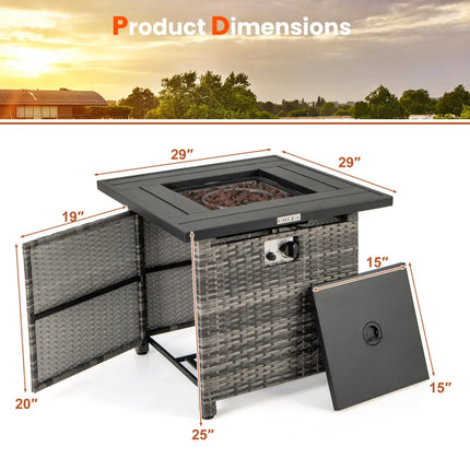 29 Inch Propane Rattan Firepit Table with Lava Rocks and Protective Cover-Gray - Gray - Fire Pit Tables