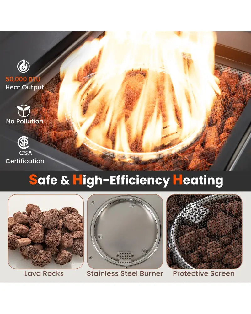 29 Inch Propane Rattan Firepit Table with Lava Rocks and Protective Cover-Gray - Gray - Fire Pit Tables
