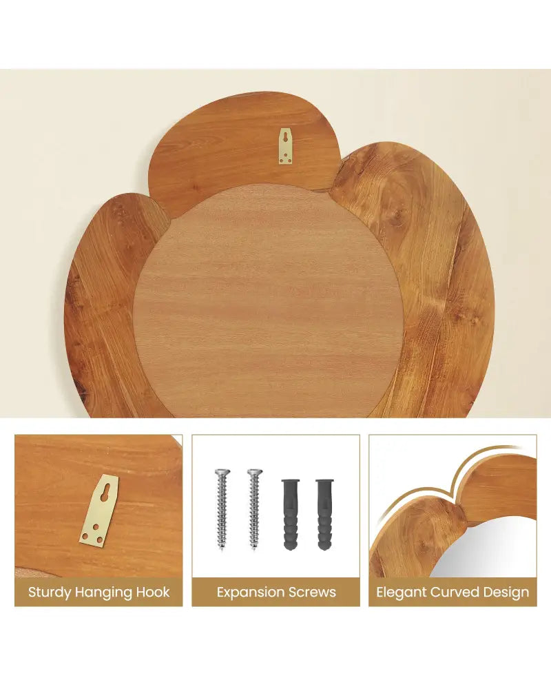 29 Inch Rustic Hanging Vanity Mirror with Teak Wood Frame - Natural - Wall Mirrors